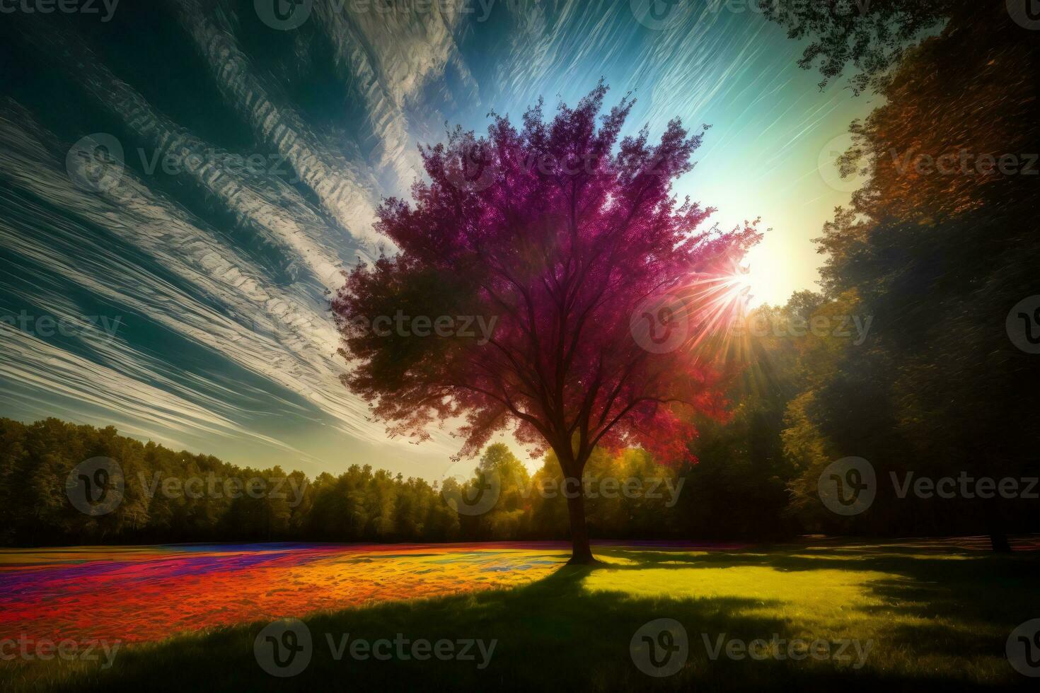 A Picture Of A Tree In The Middle Of A Field. AI Generated photo