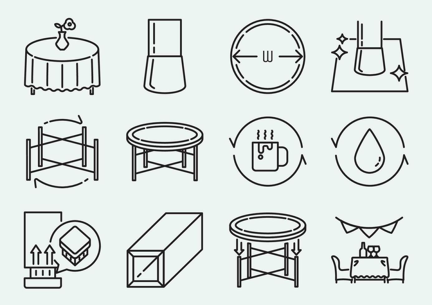 round folding table lineal icon set vector