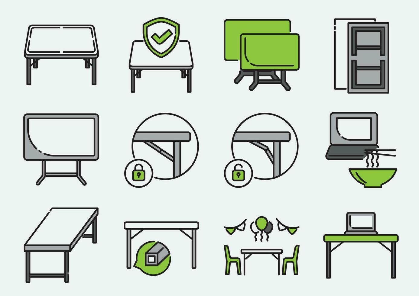 folding table colorline icon set vector