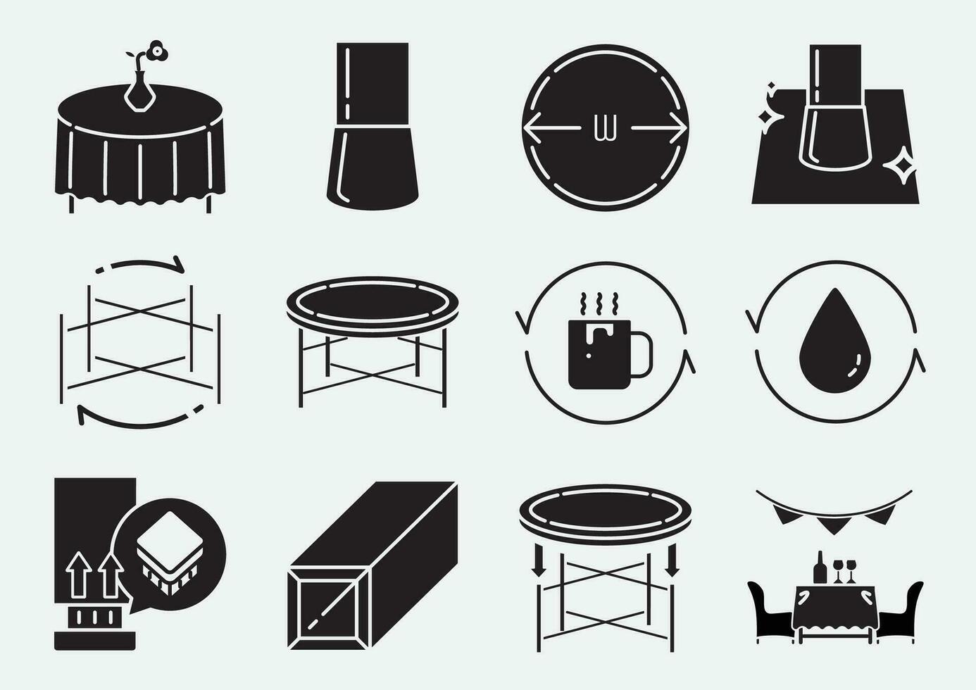 round folding table glyph icon set vector