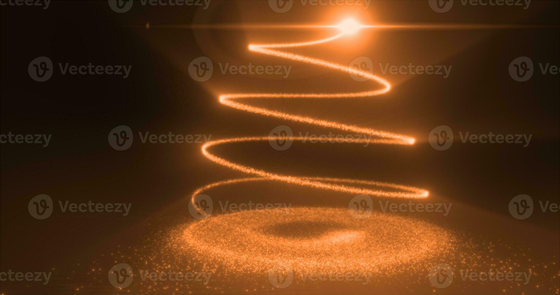 Abstract yellow orange flying line of dots and luminous particles of energetic magical bright spirals in the shape of a Christmas New Year tree photo