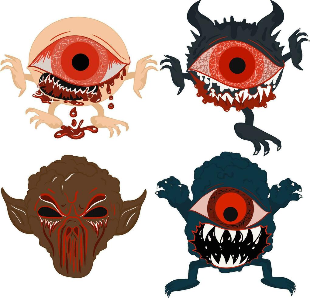 dibujo dibujos animados de un de miedo monstruo conjunto.vector ilustración vector