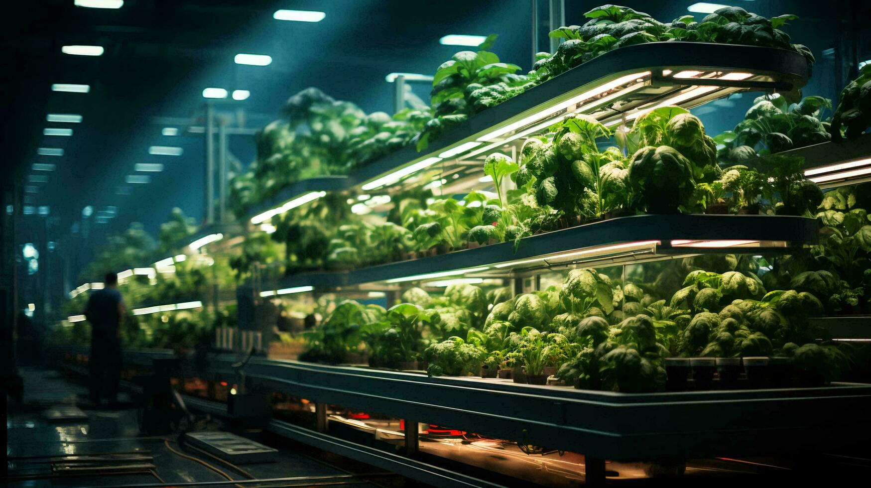 Green eco-friendly hydroponic farm for growing greens and plants in artificial conditions photo