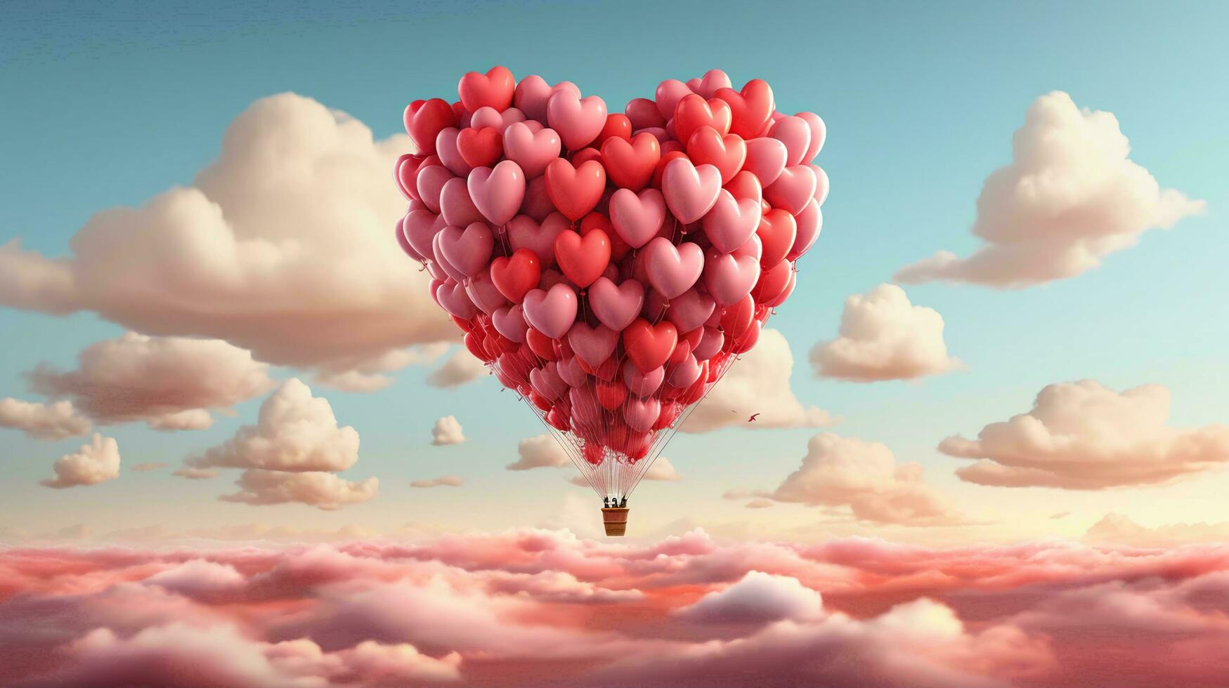 Beautiful love background of inflatable hearts of heart-shaped balloons for the holiday of all lovers, Valentine's Day photo