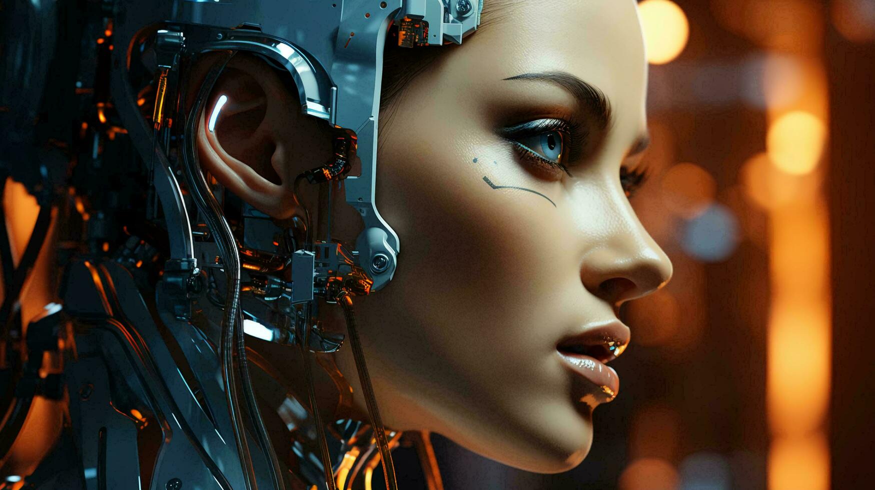 Robot woman face futuristic digital with metallic details photo