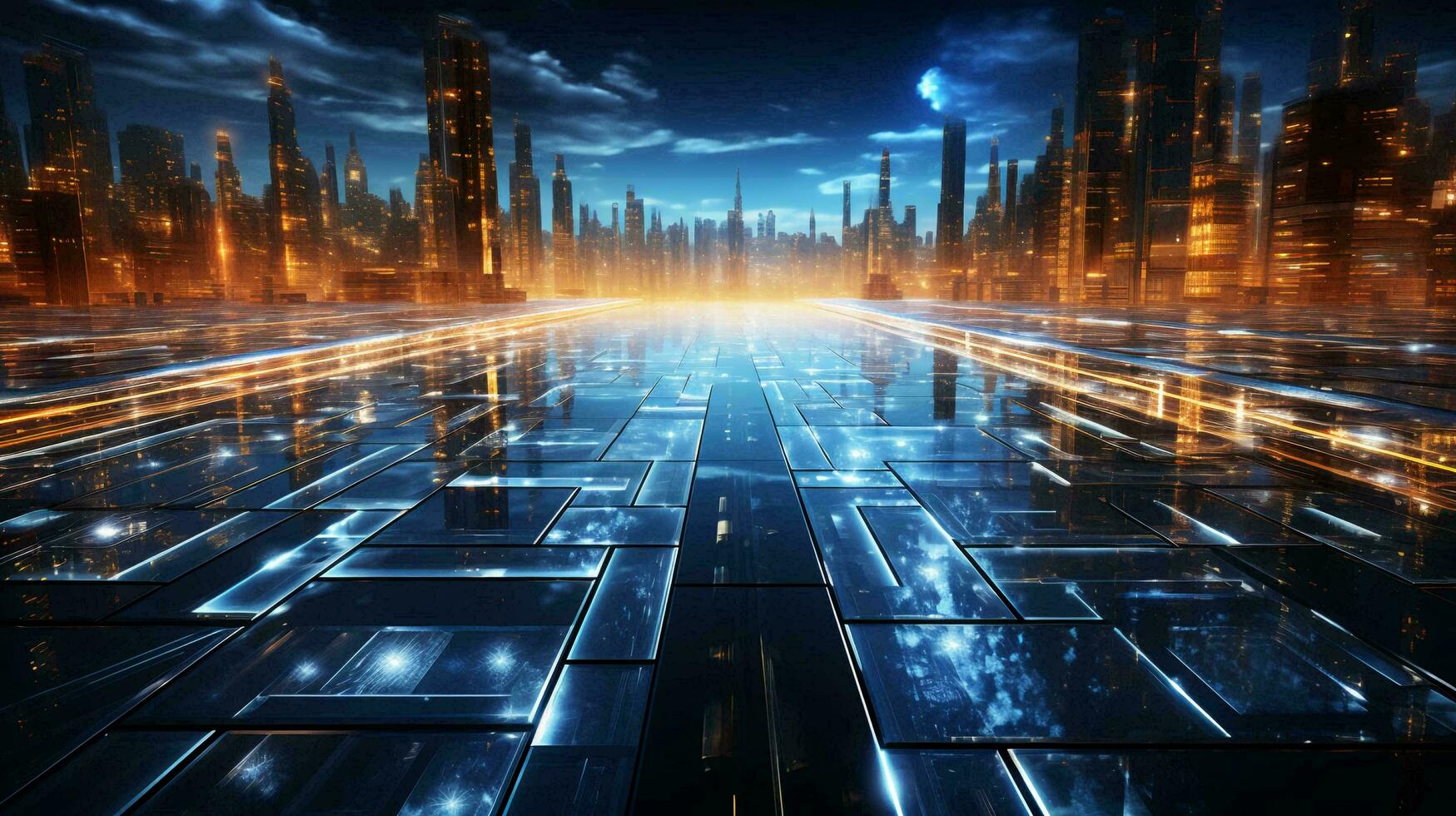 Digital futuristic glowing computer energy abstract modern city photo
