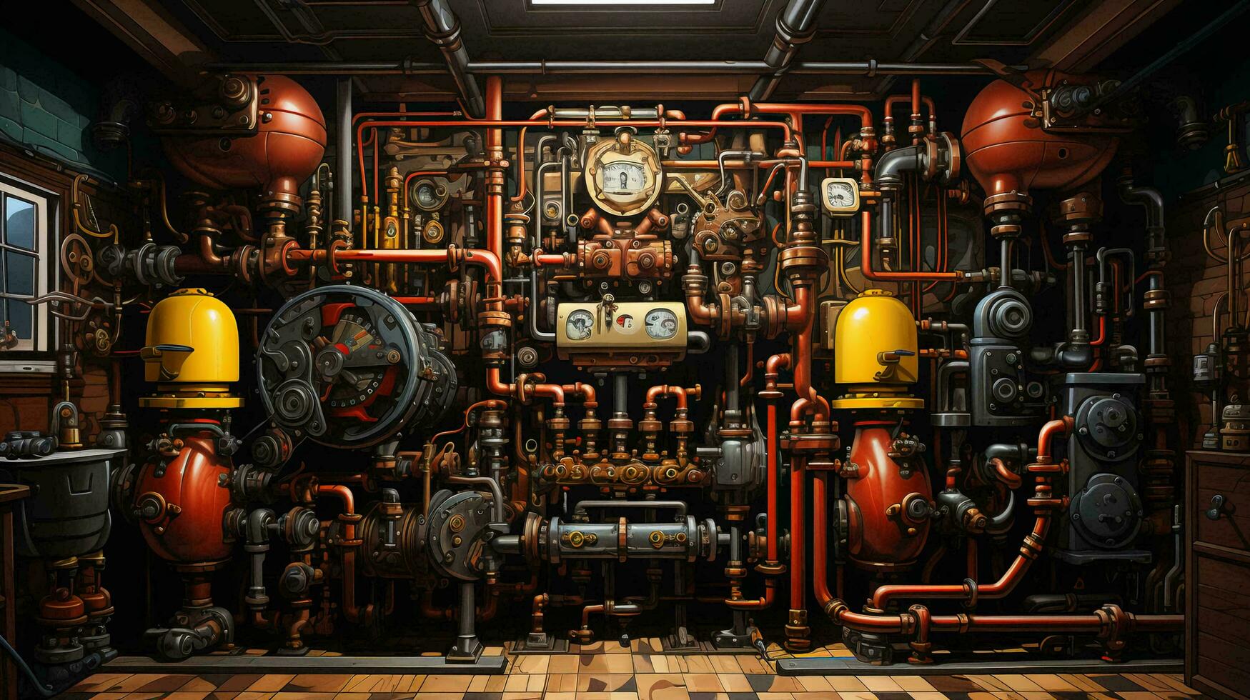 Pipelines with valves and chemical equipment in an industrial plant photo