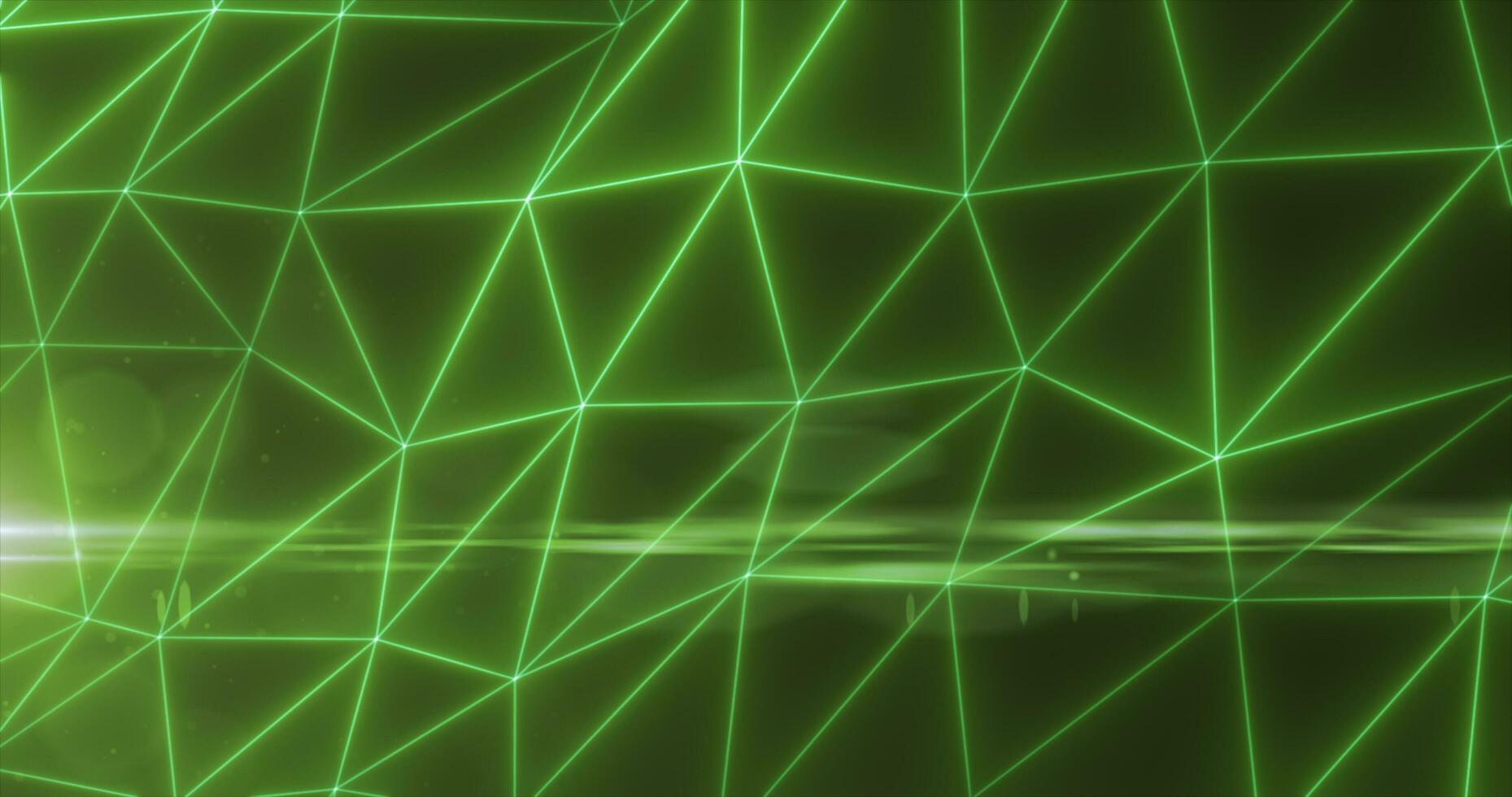 Abstract green lines and triangles glowing high tech digital energy abstract background photo