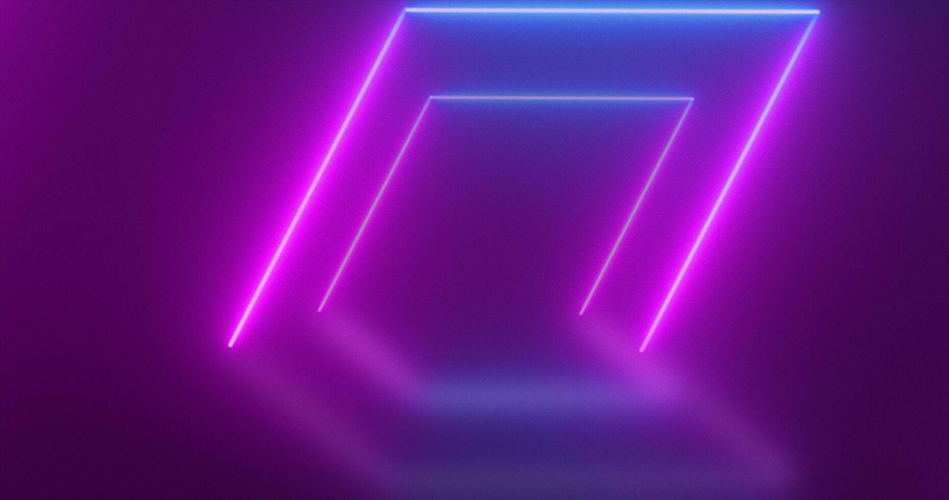 Abstract square tunnel neon blue and purple energy glowing from lines background photo