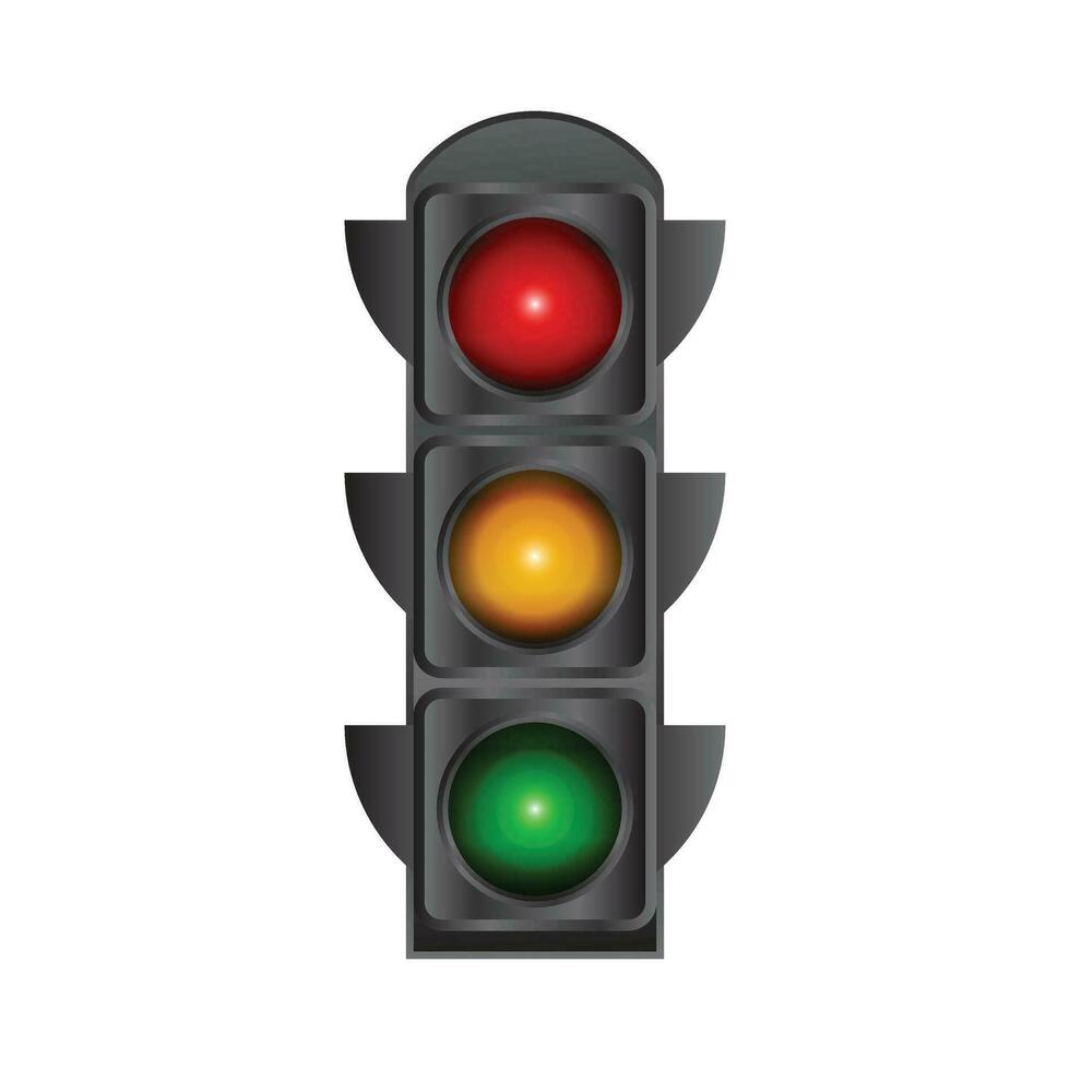 Realistic 3D Traffic Light Signal Sign With Three Main Signal Colors Red, Yellow And Green Vector Illustration, Traffic Light Flat Icon On Highway To Stop Vehicles Isolated On White Background