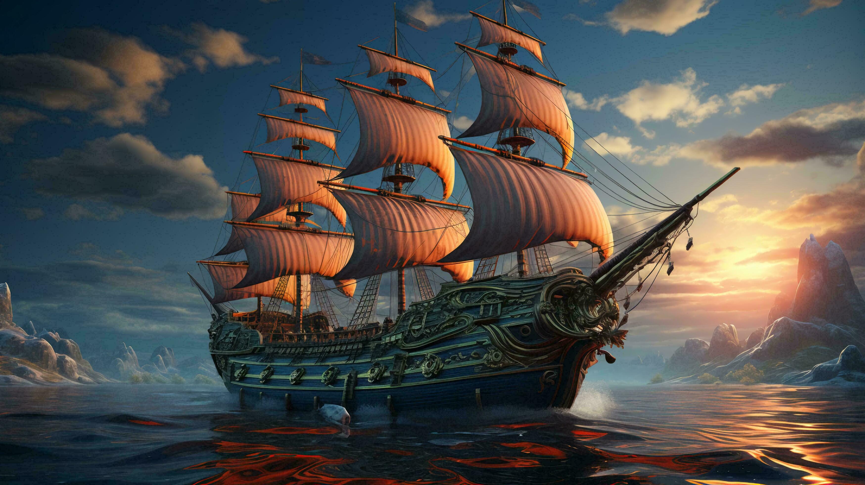 An old sailing ship with high masts that uses a sail and the power of the  wind for movement floats on the sea with waves 28876227 Stock Photo at  Vecteezy