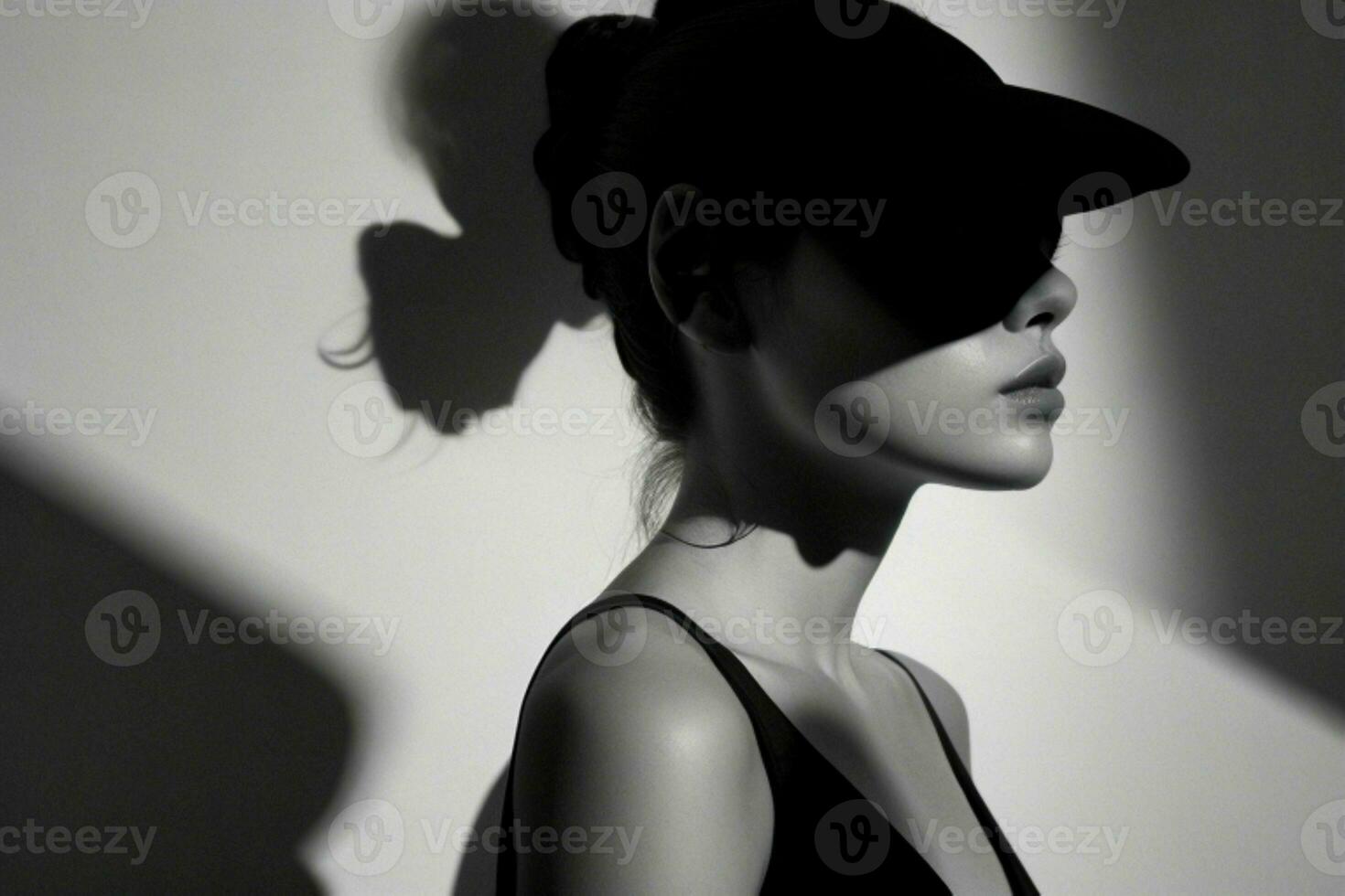 Fashion model woman with hard shadow. Pro Photo