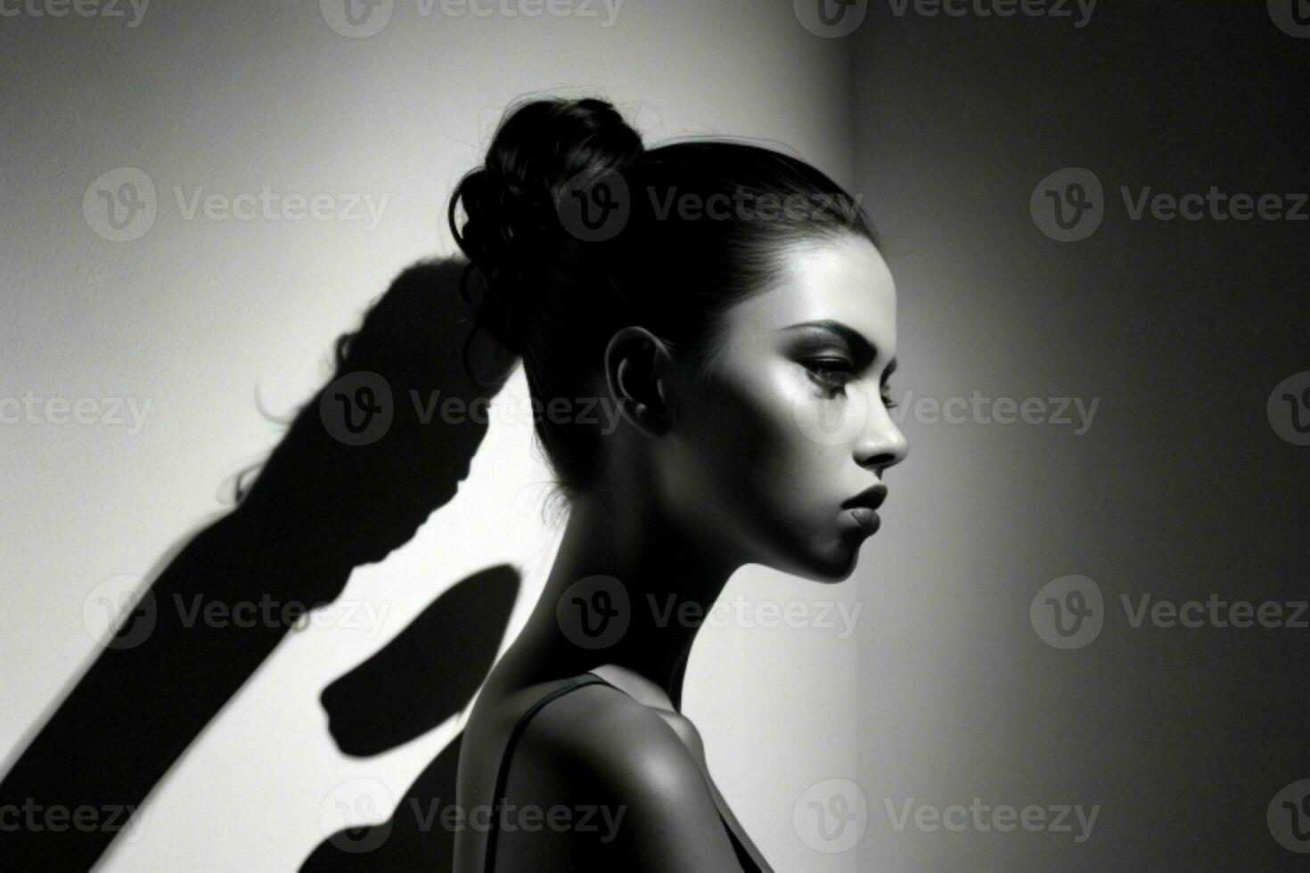 Fashion model woman with hard shadow. Pro Photo