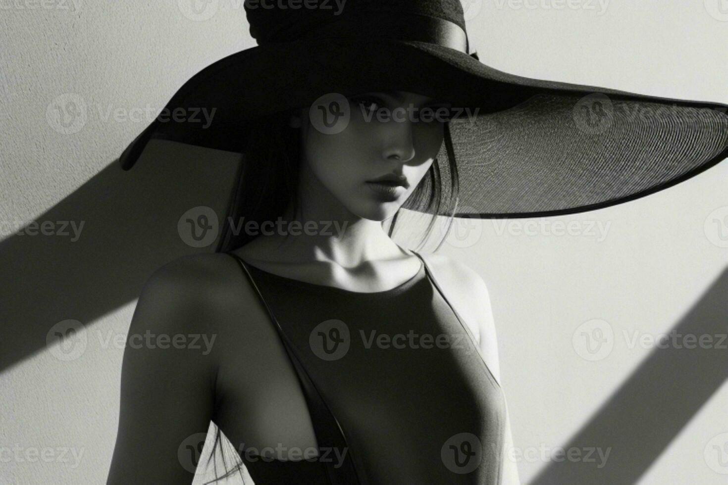 Fashion model woman with hard shadow. Pro Photo