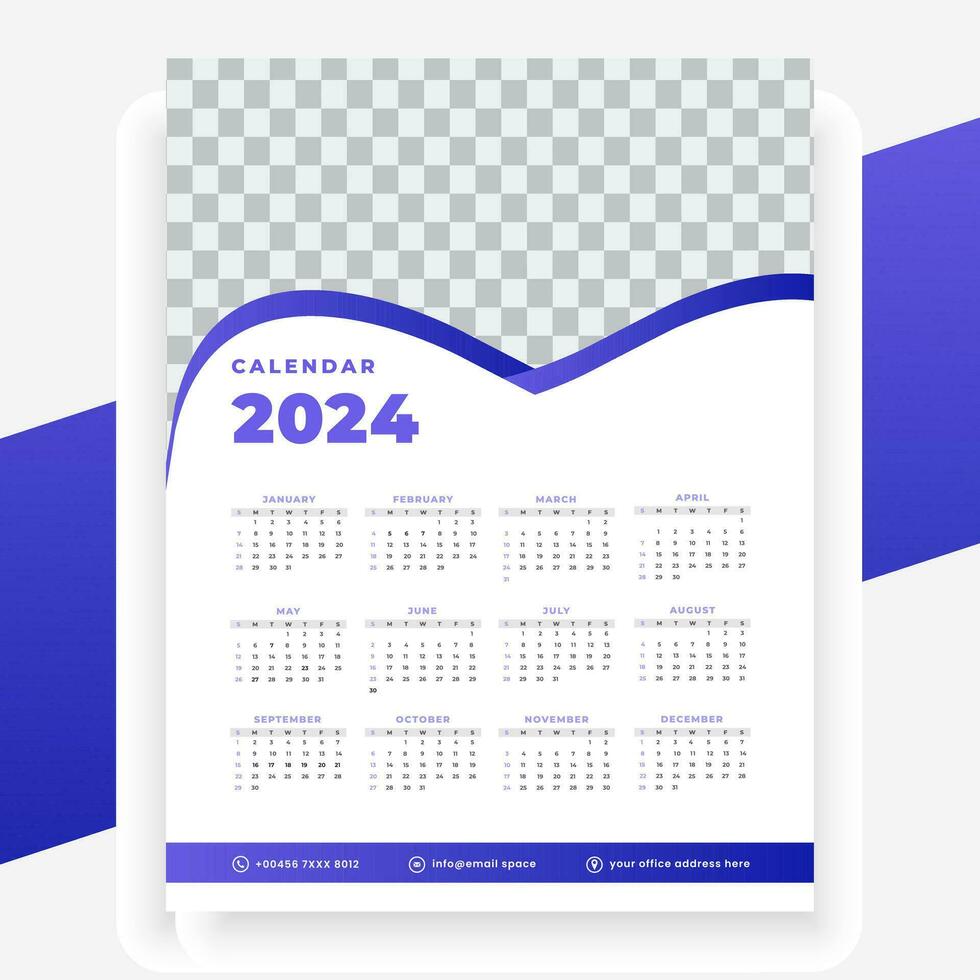 vector modern style new year 2024 calendar template