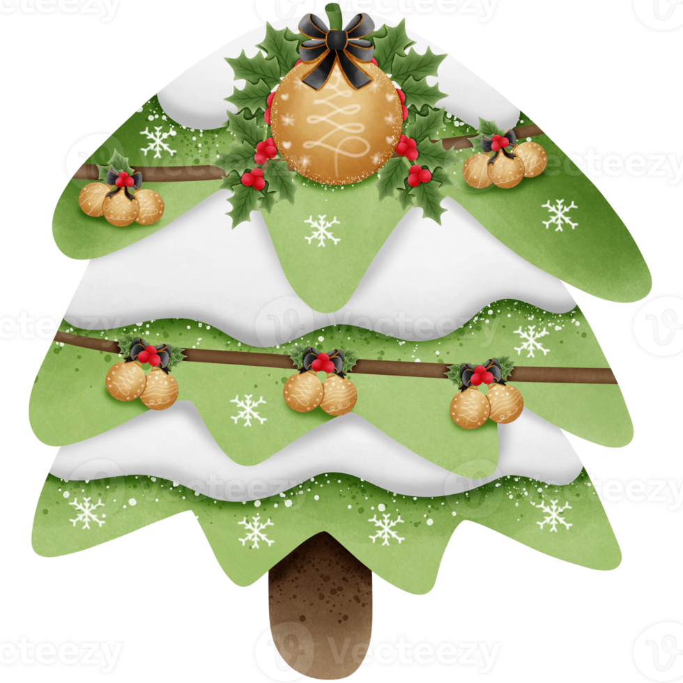 christmas tree with ball and snow isolated on transparent background png