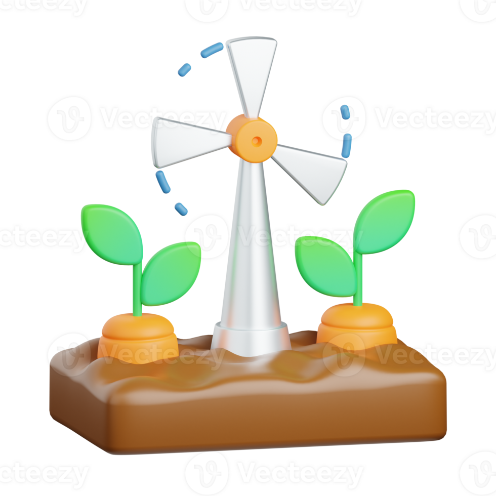 3d rendering wind turbine isolated useful for agriculture, technology, smart farm and innovation design element png