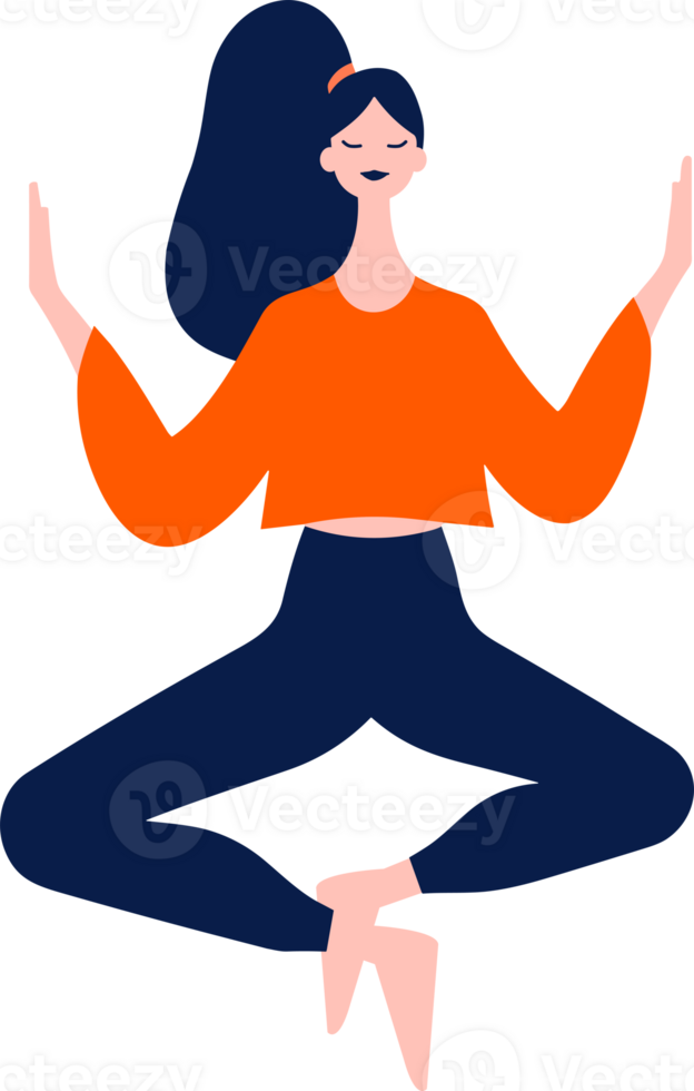 mano disegnato femmina personaggio fare yoga o Meditare nel piatto stile png