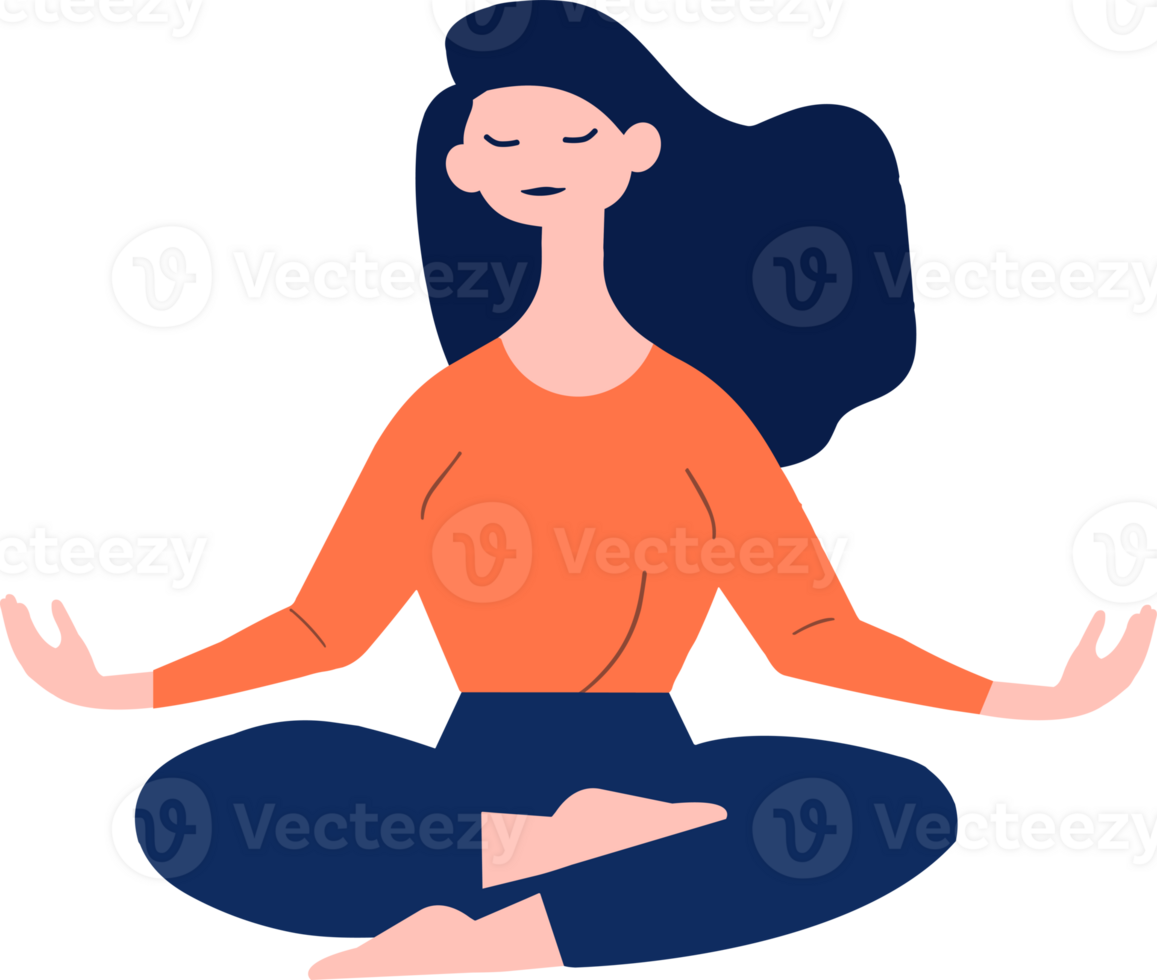 Hand Drawn female character doing yoga or meditating in flat style png