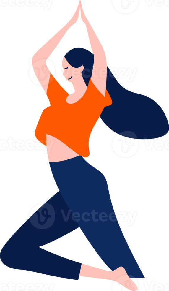 hand dragen kvinna karaktär håller på med yoga eller mediterar i platt stil png