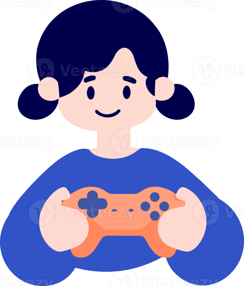 Hand Drawn child character playing game in flat style png
