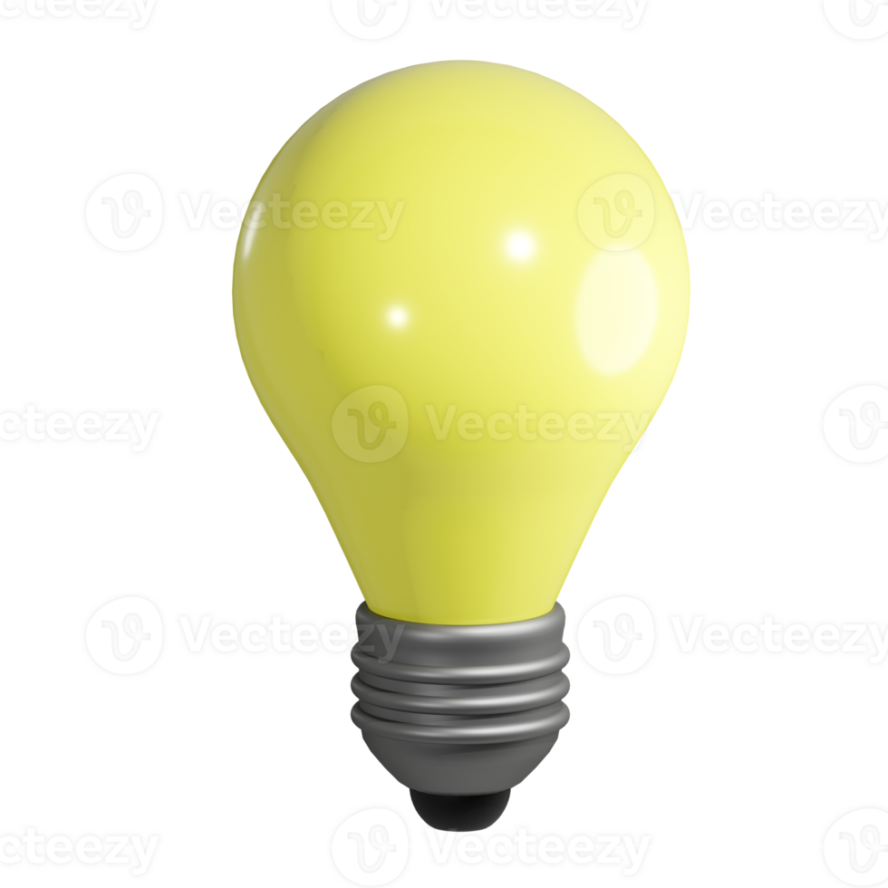 3D rendering of Light bulb pear shaped. Symbol of ideas, inspiration, creativity. Garland element. Realistic PNG illustration isolated on transparent background