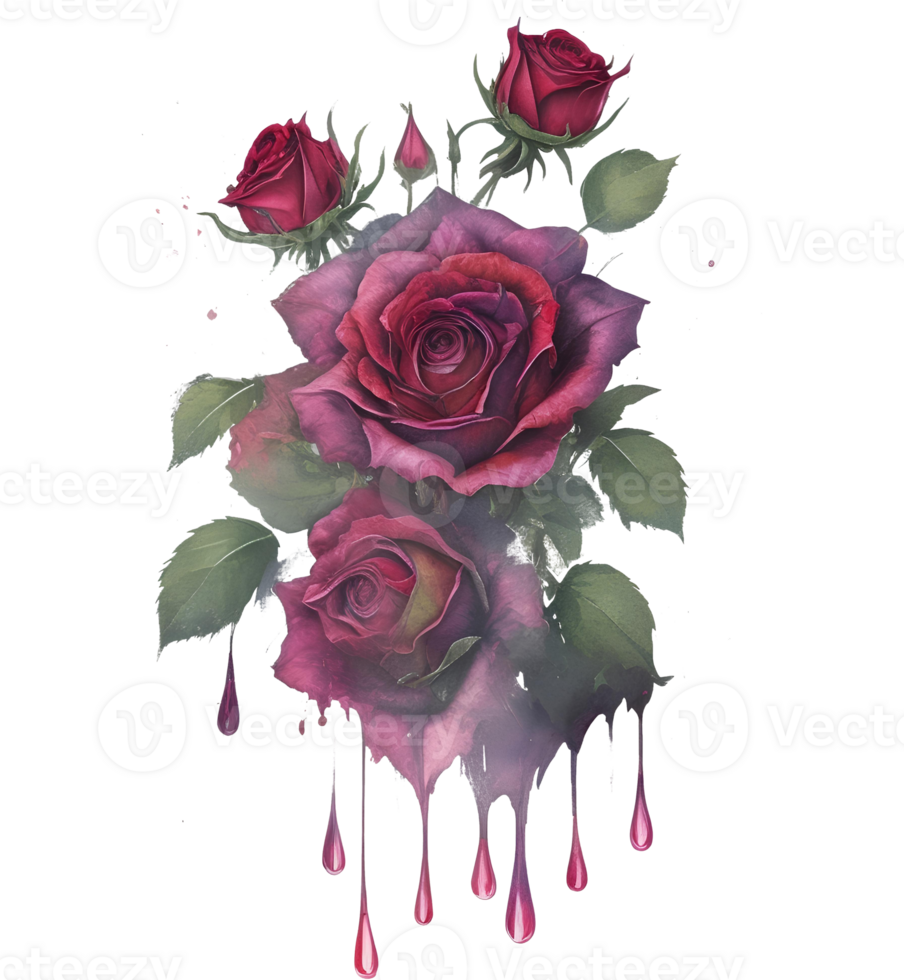Watercolor illustration of a bouquet of roses with drops of water. AI GENERATIVE png