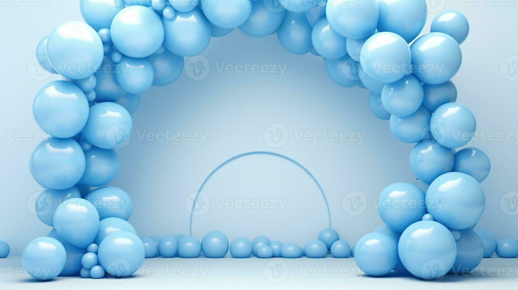 generativo ai, arco de azul globos cumpleaños fiesta para chico 3d fondo, ducha. Bosquejo, modelo para saludo tarjeta. foto