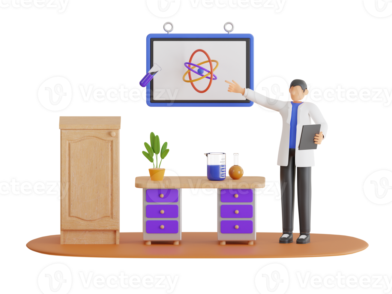 3d Illustration von wissenschaftlich Forschung und Technologie. Wissenschaftler Dirigieren Experimente im Wissenschaft Labor. 3d Illustration png