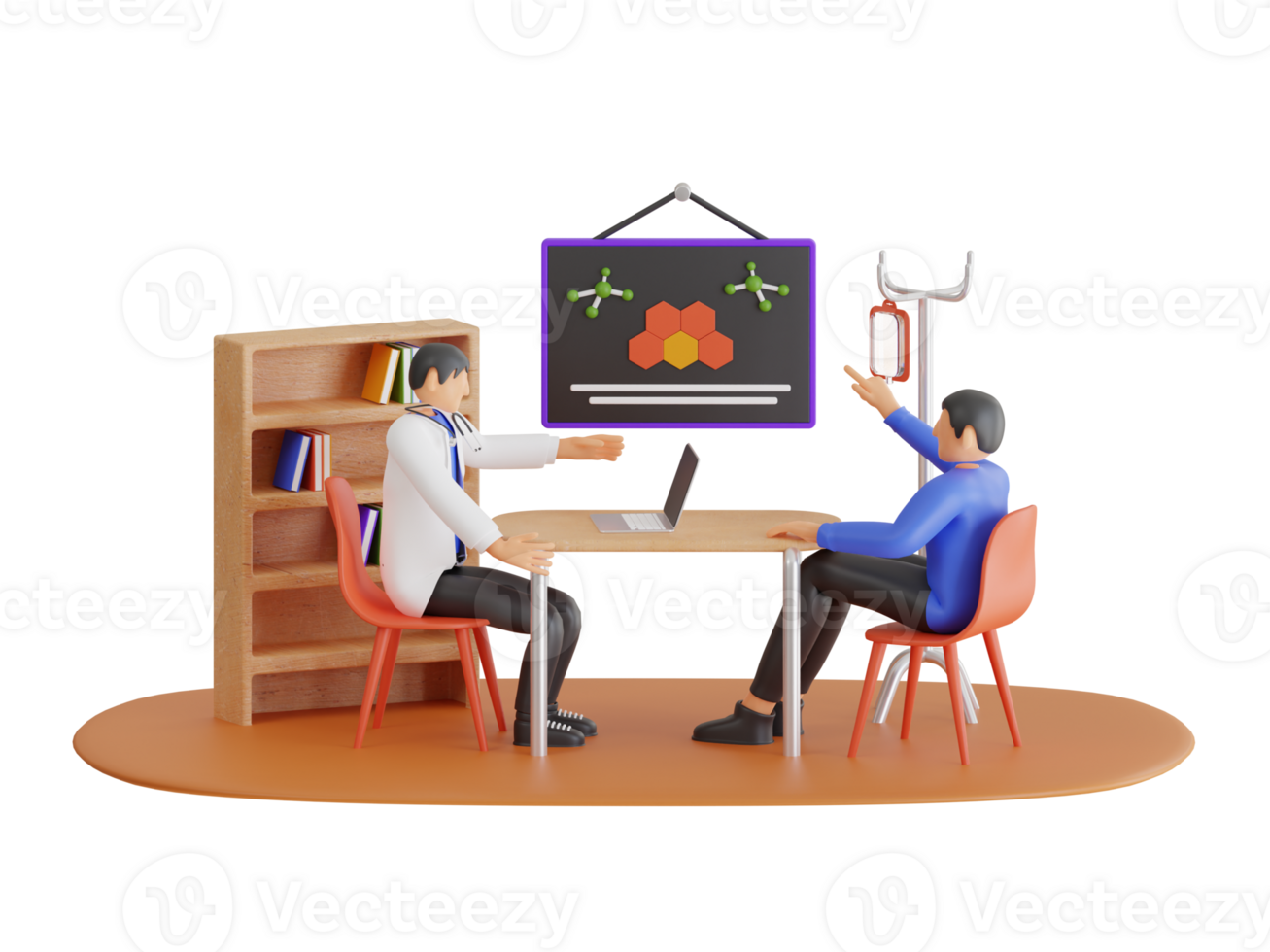 Doctor consultation 3d illustration. Patient in doctor office. Physician medical consulting. Diagnosis treatment patients in hospital png