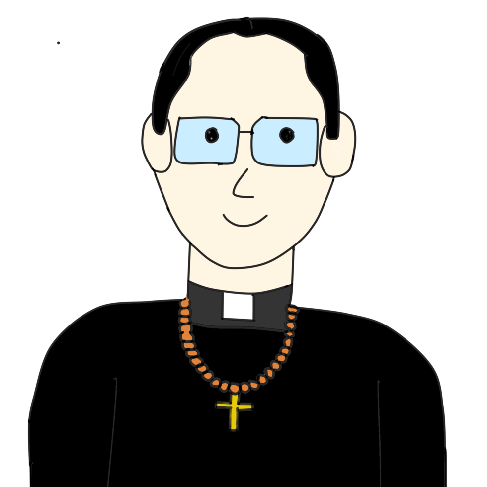 The man was dressed as a priest and wearing a cross necklace. png