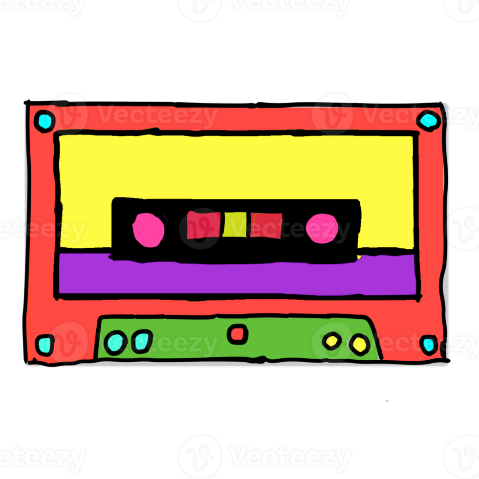 Colorful hand-drawn 90's classic tapes. png