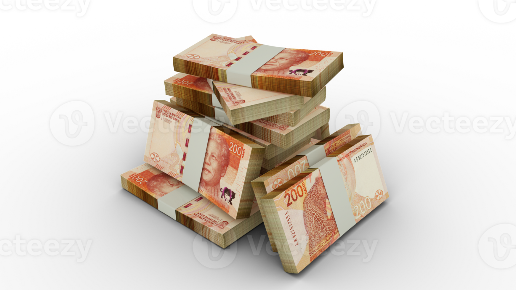 3d le rendu de piles de Sud africain rand Remarques. liasses de Vanuatu devise Remarques isolé sur transparent Contexte png