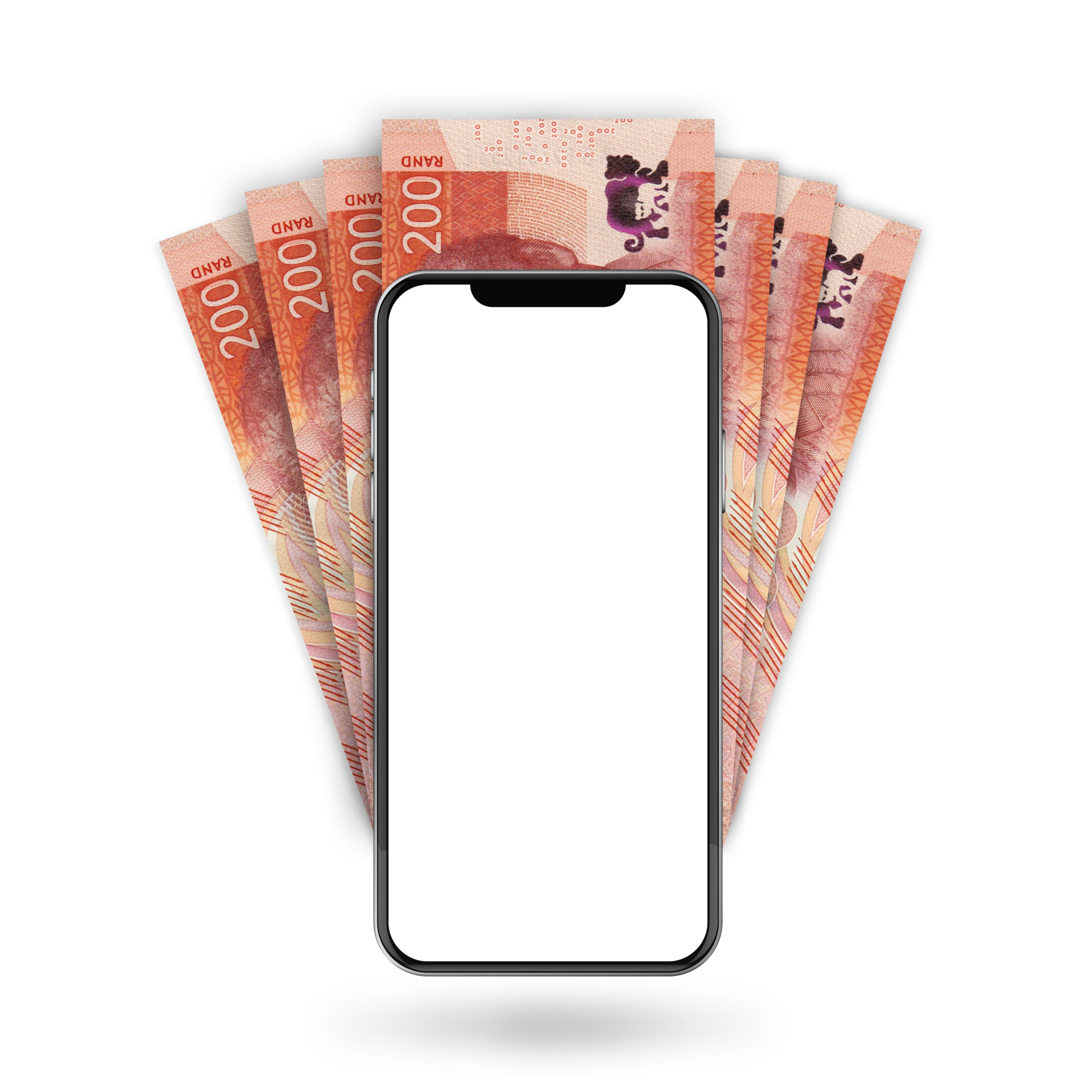 3d Illustration Of South African Rand Notes Behind Mobile Phone 3d-illustration-of-south-african-rand-notes-behind-mobile-phone