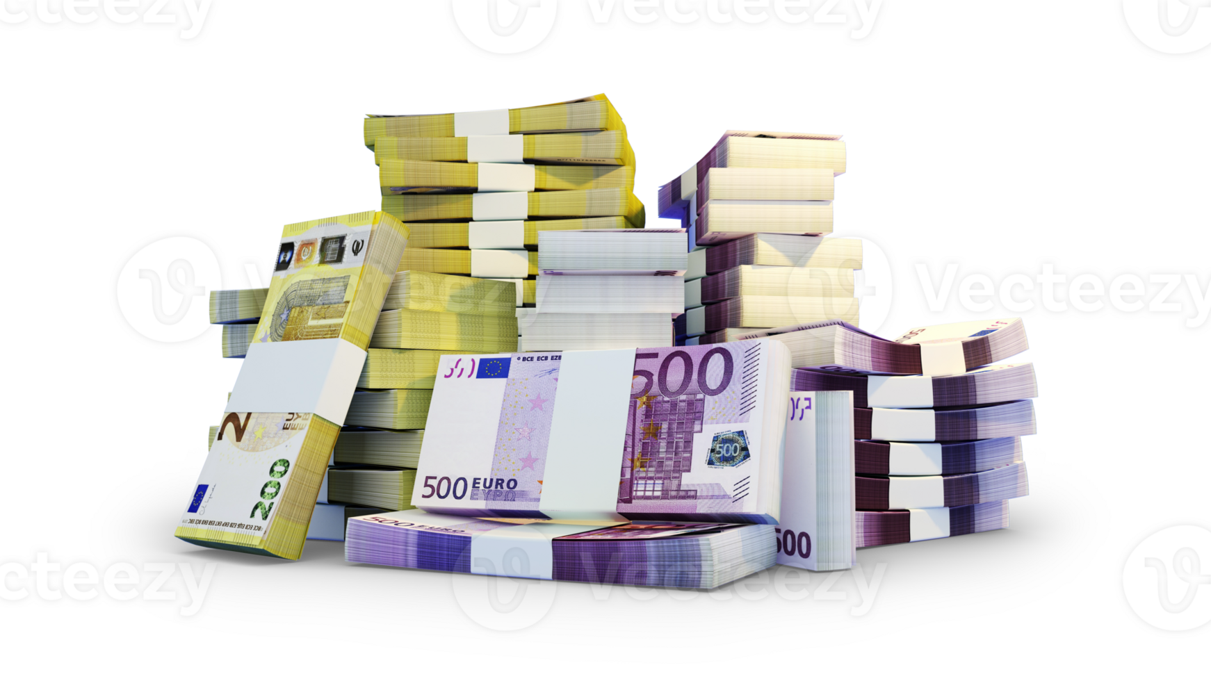 Stacks of Euro notes. A lot of money isolated on transparent background. 3d rendering of bundles of cash png