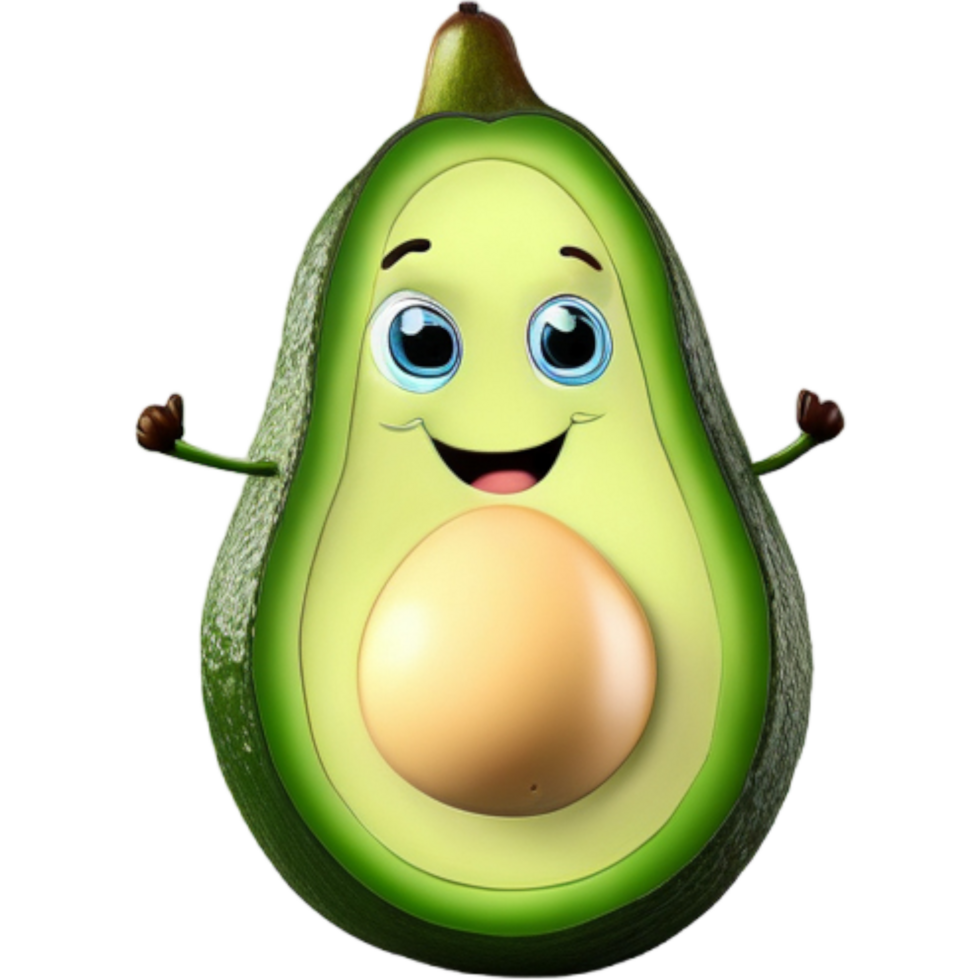 Green avocado fruit with smile expression. AI Generative png