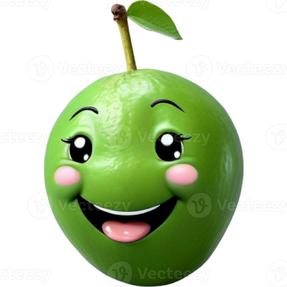 Green guava with smiley face. AI Generative png