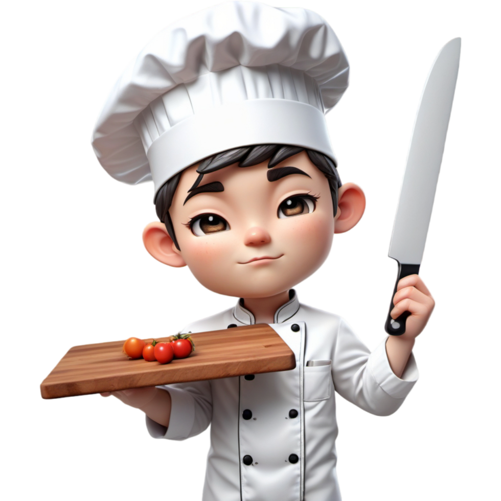 Chef is holding a cutting board with Bored expression. AI Generative png