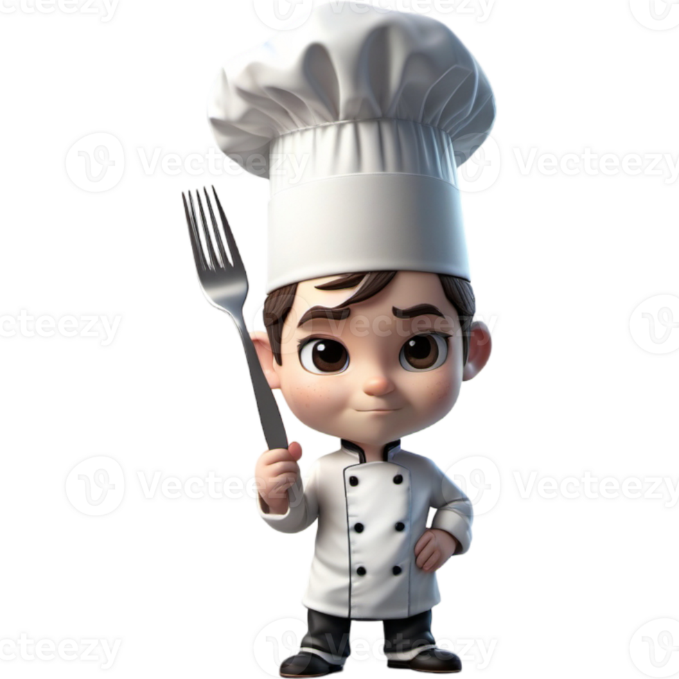 Chef is holding a fork with contemplative expression. AI Generative png