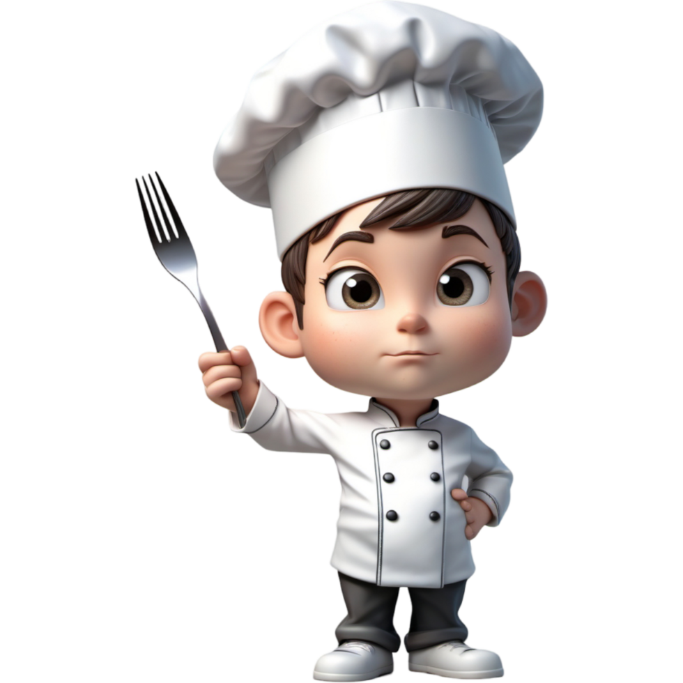 chef is Holding een vork met contemplatief uitdrukking. ai generatief png