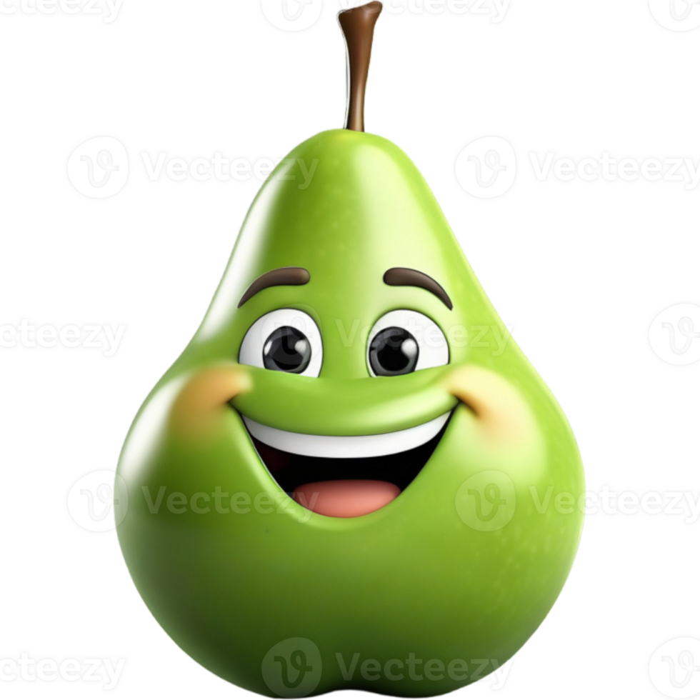 Green pear with smile face. AI Generative png