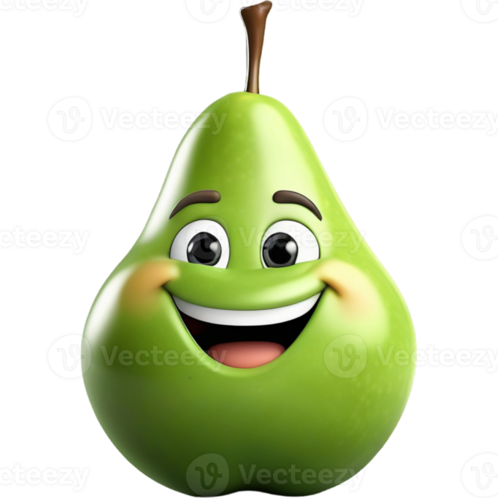 verde Pera con sonrisa rostro. ai generativo png