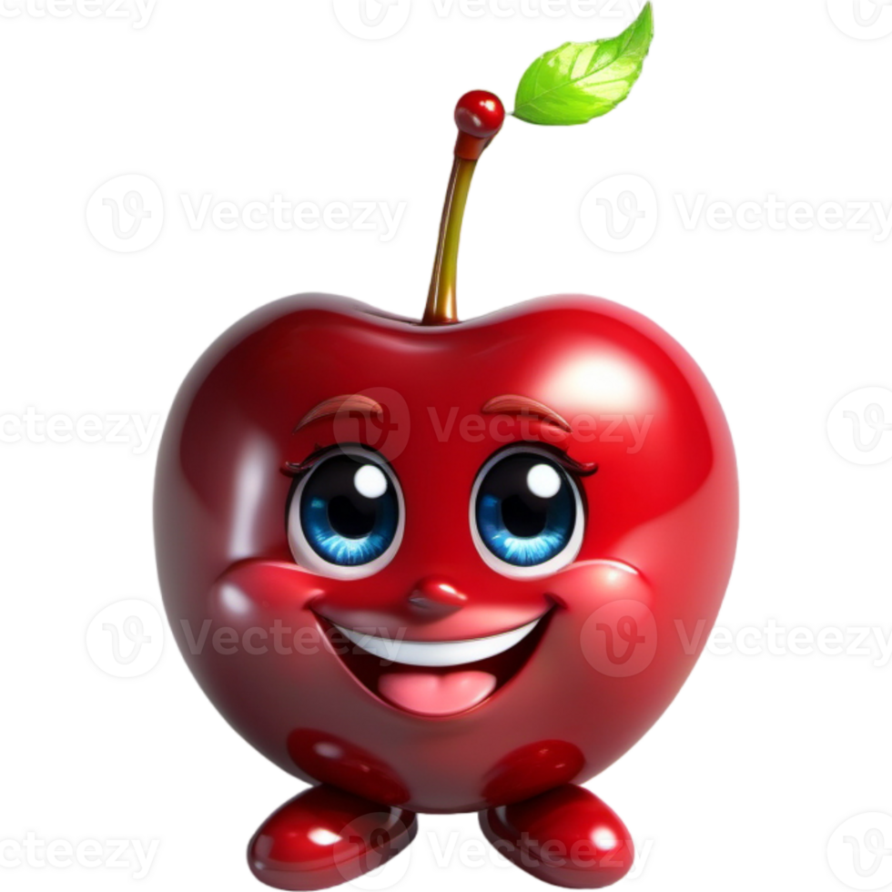 Red cherry with content smile. AI Generative png