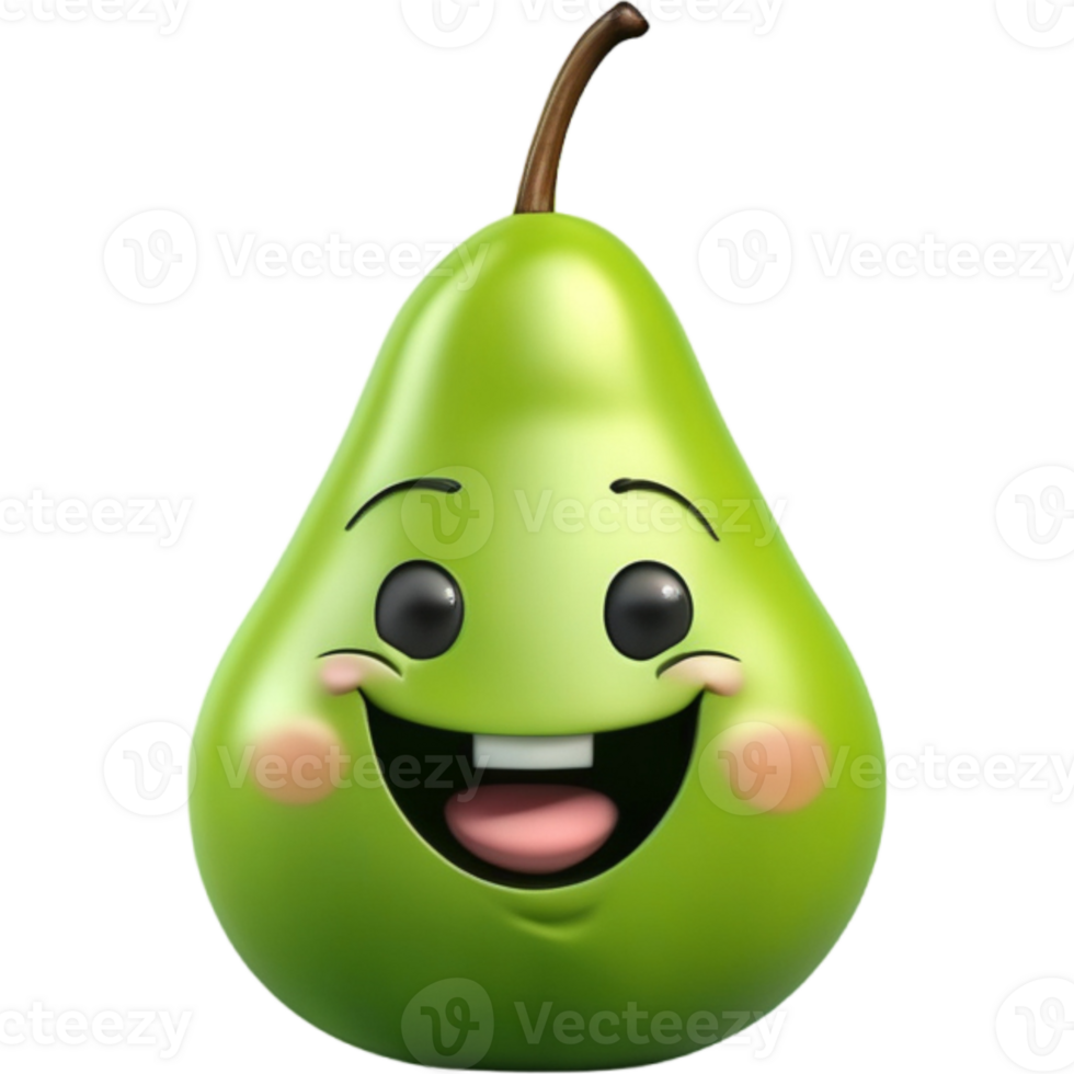 Green pear with smile face. AI Generative png