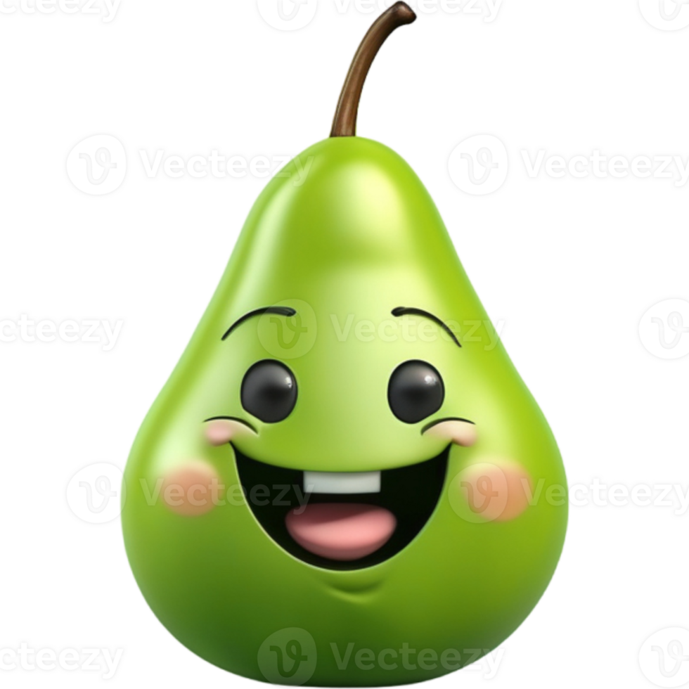 Green pear with smile face. AI Generative png