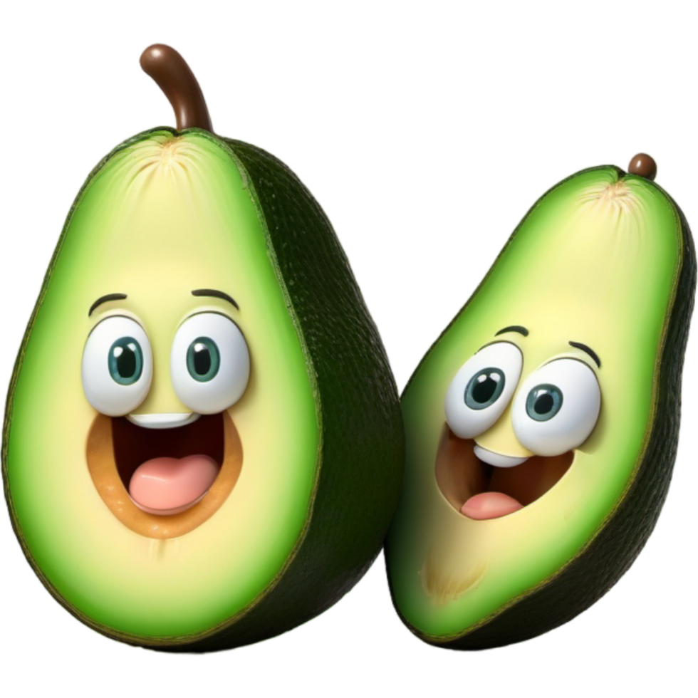 Green avocado fruit with smile expression. AI Generative png