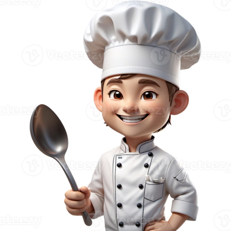 chefe de cozinha é segurando uma concha com feliz expressão. ai generativo png