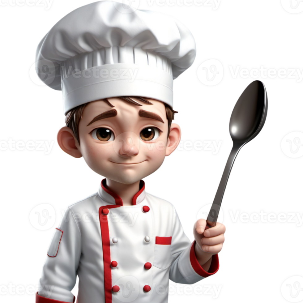 Chef is holding a spoon with Embarrassed expression. AI Generative png