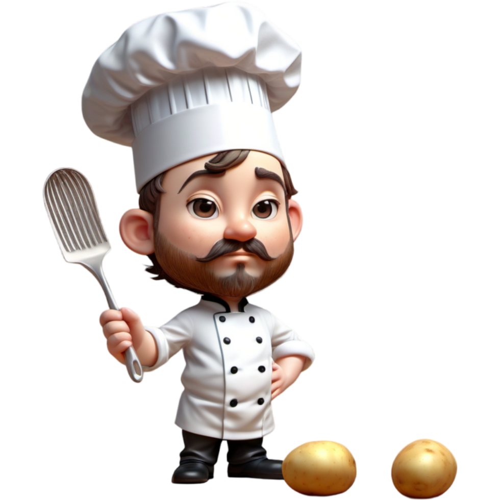chef is Holding een aardappel stamper met attent uitdrukking. ai generatief png