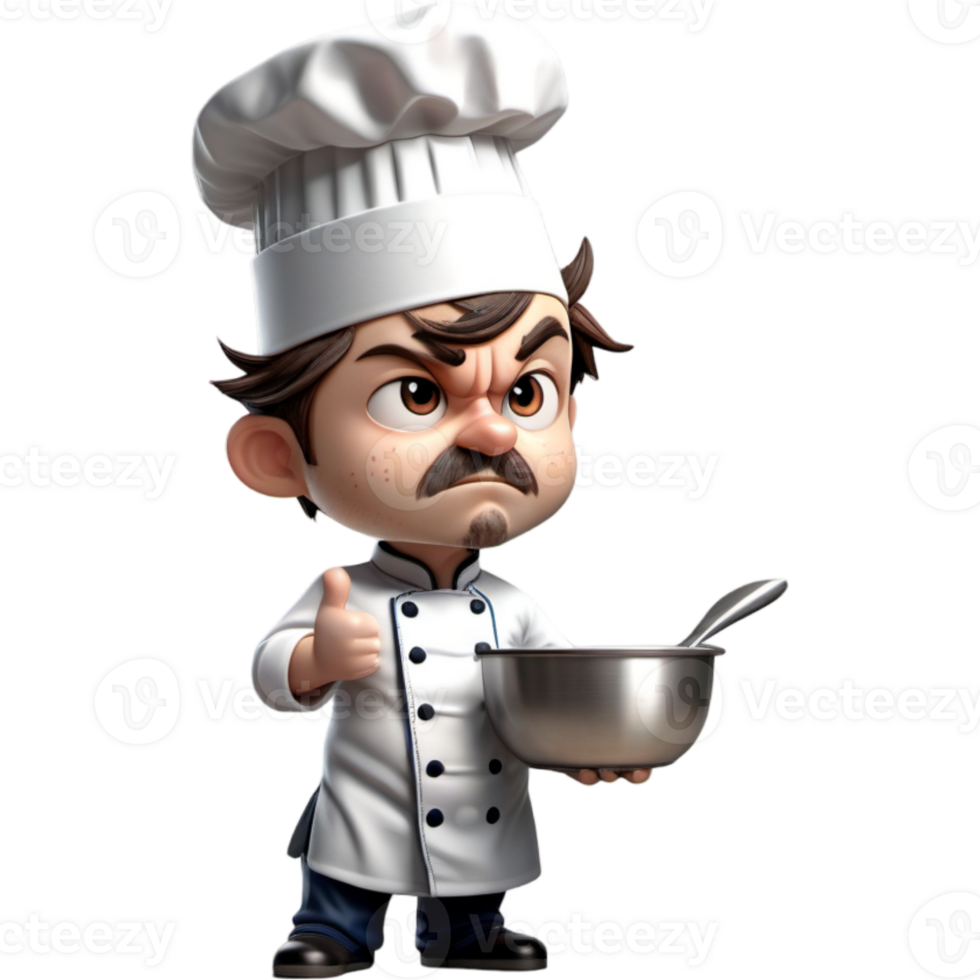 chef is Holding een menging kom met boos uitdrukking. ai generatief png